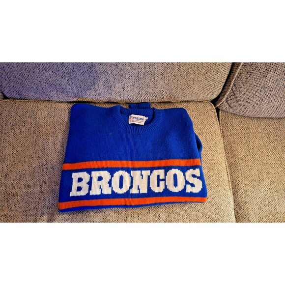 Vintage 80s Cliff Engle Men's Pro Line NFL Broncos Wool Blend Sweater Blue Large - Picture 1 of 6